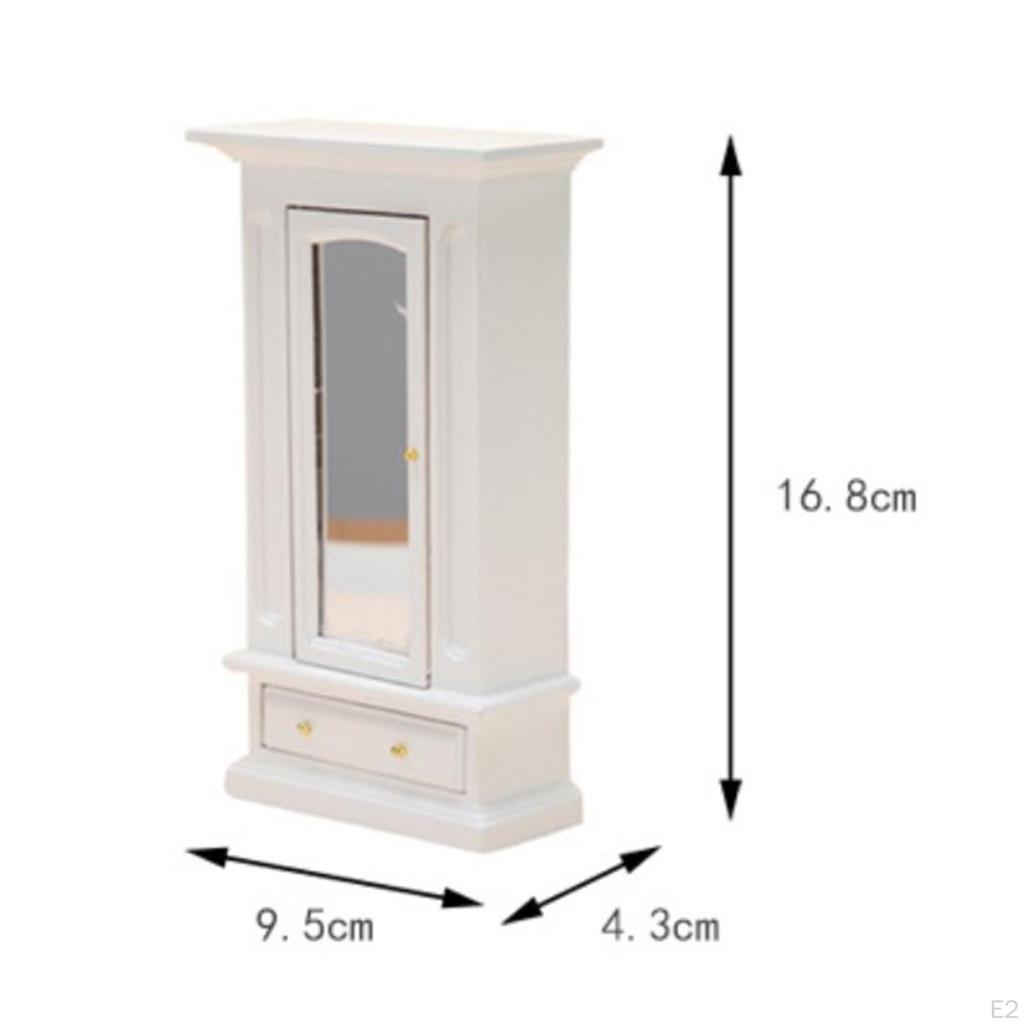 1/12 Dollhouse Cabinet with Mirror,Drawer Miniature Wooden Furniture Ornaments Professional for