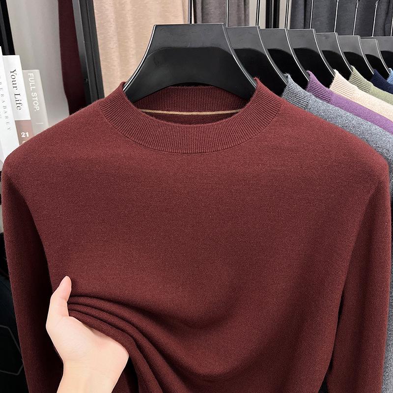 Men's Wool Round Neck Sweater - Long Sleeve, Casual, Versatile Knitwear for Spring and Autumn.