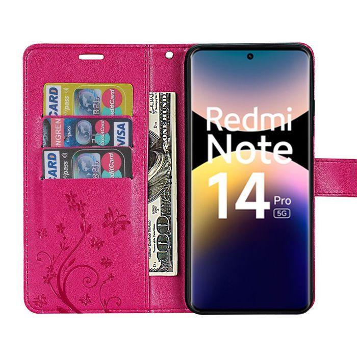 Coque + 2 Verres Trempés - E.F.Connection - pour Xiaomi Redmi Note 14 Pro 5G - Synthétique - Fuchsia - Floral Relief