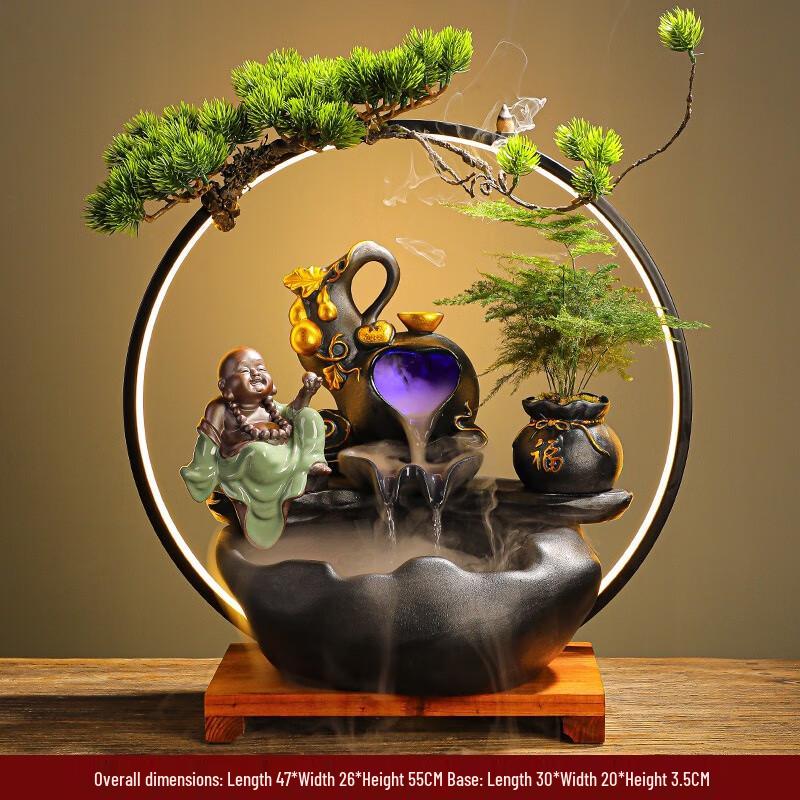 OIMG Ceramic Flowing Water Fountain with Maitreya Buddha