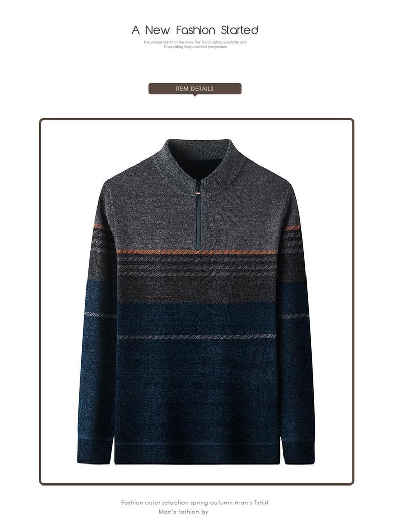 Men's Winter Half-Zip Chenille Fleece Sweater: Warm, Fashionable Color Block Knitwear with Stand Collar