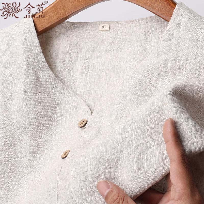 Jinjuan Men's 100% Linen V-Neck T-Shirt
