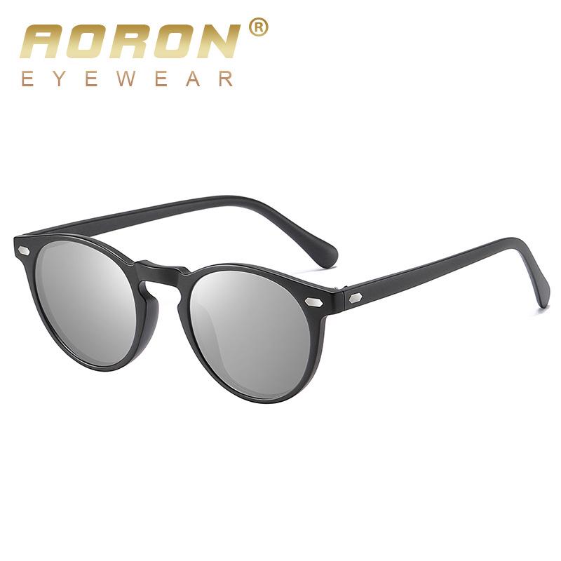 aoron Modische Sonnenbrille mit runden Gläsern und polarisiertem TR90-Rahmen, UV400-Schutz, Blendschutz für Männer und Frauen