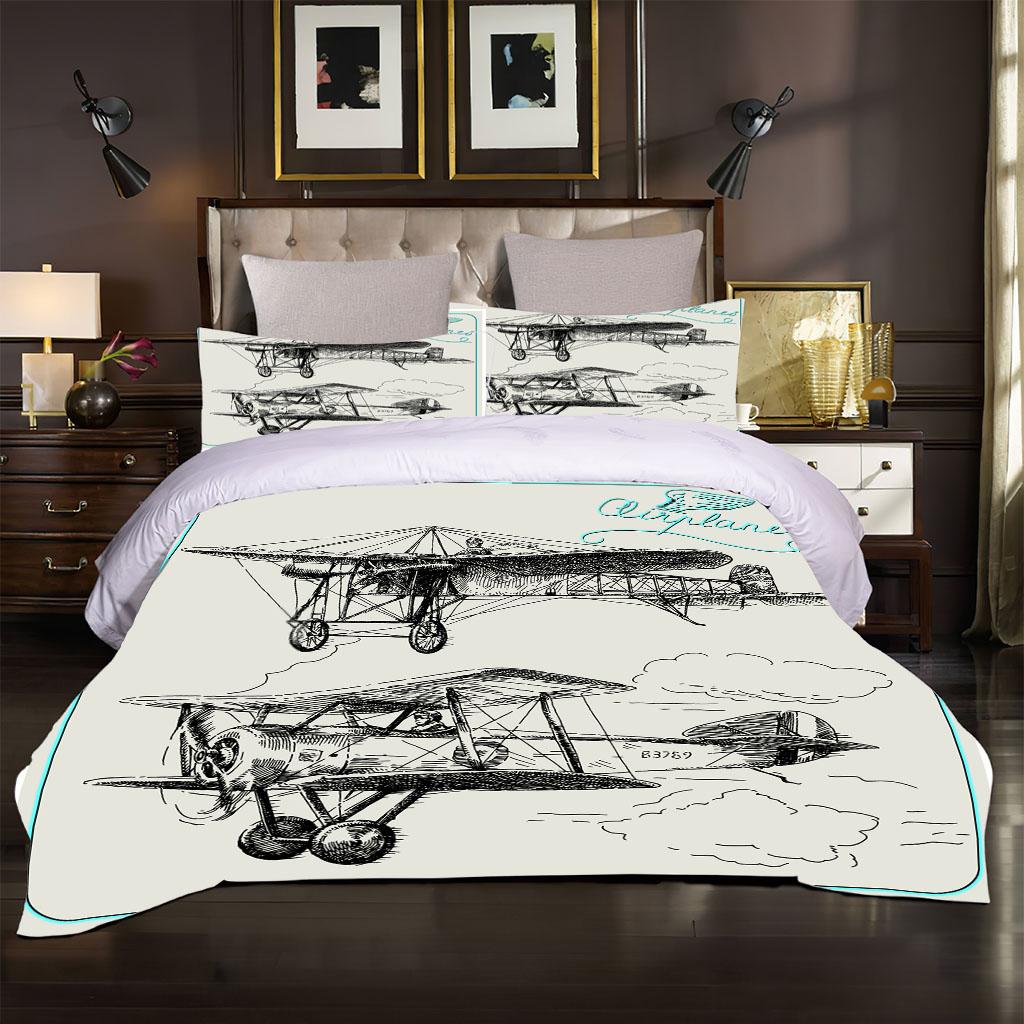 3D Bedding Set Helicopter Duvet Quilt Cover Set Comforter Cover Pillowcase King Queen Size Printed Polyester Summer Quilt Cover