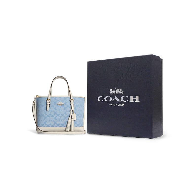 New COACH Canvas With Leather Tote Bag, Shopping Bag, Handbag, Crossbody Bag Medium Size Women's Blue Monogram White CA142-IMUDY