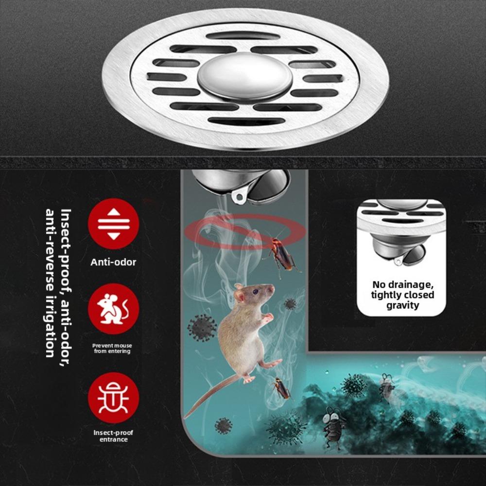 304 Silver Rostfritt Stål Runda Golvbrunnar Deodorant Avlopp Duschsil Lock Badrumstillbehör
