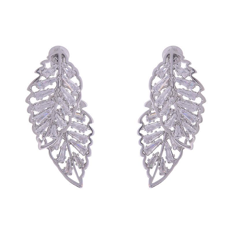 Elegant Zirconia Leaf Earrings: Versatile Front & Back Studs for Women, Luxury Style