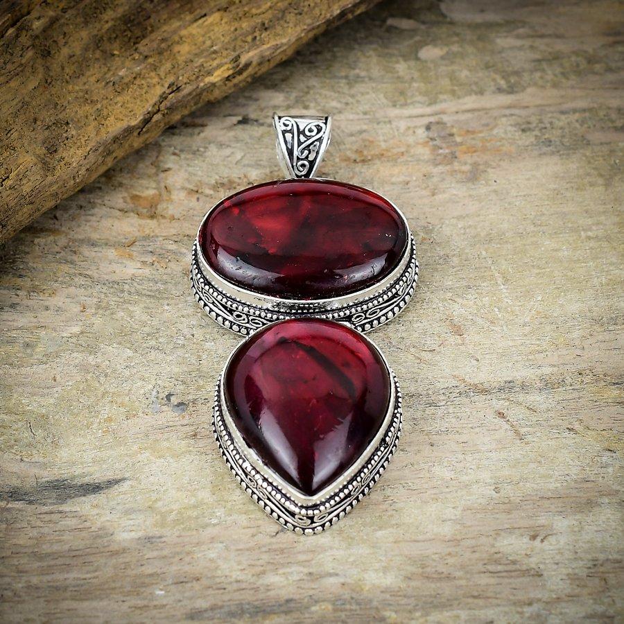 Red Labradorite Gemstone Handmade 925 Sterling Silver Jewelry Pendant 2.80" M-171
