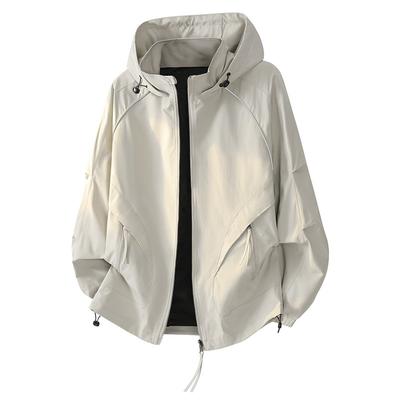 Veste Coupe-vent à Capuche Unie Unisexe Homme Imperméable Surdimensionnée Manteau Décontracté d'Extérieur