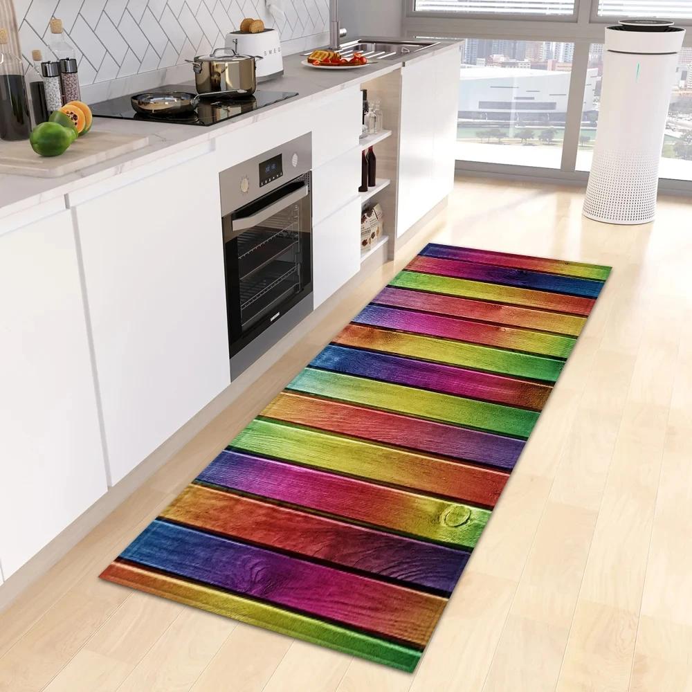 Wood Grain Kitchen Rug Bedroom Entrance Doormat Anti-Slip Living Room Floor Decor Carpet Home Bath Hallway Foot Mat Custom Made