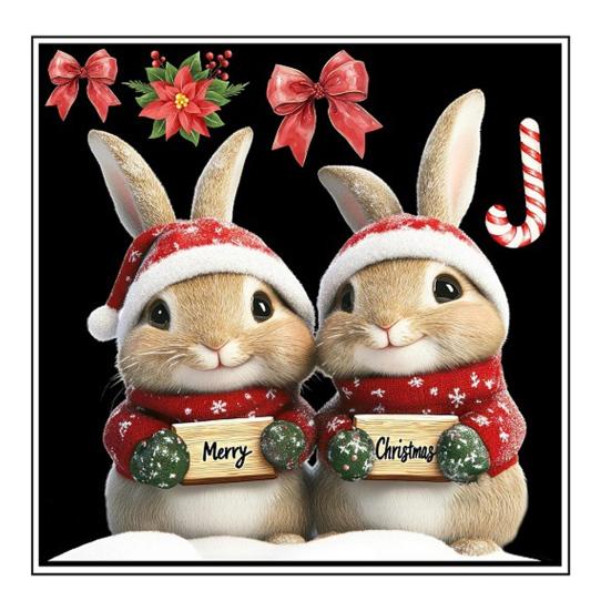 Merry Christmas Rabbit Window Cling Removable Waterproof Santa Hat Couple Bunny Static Glass Sticker Holiday Party Decoration Decal