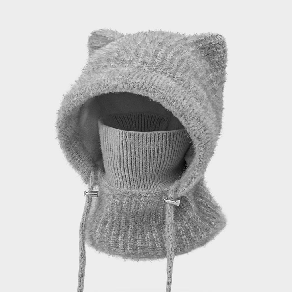 Women's Oversized Winter Hat with Ear, Face Cover and Neck Warmer, One-Piece Knit Scarf for Cold