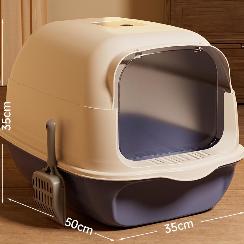 Large Pp Cat Litter Box Fully Enclosed Odor Control Cat Toilet Easy-To-Clean Litter Pan Anti-Tracking Pet Supplies