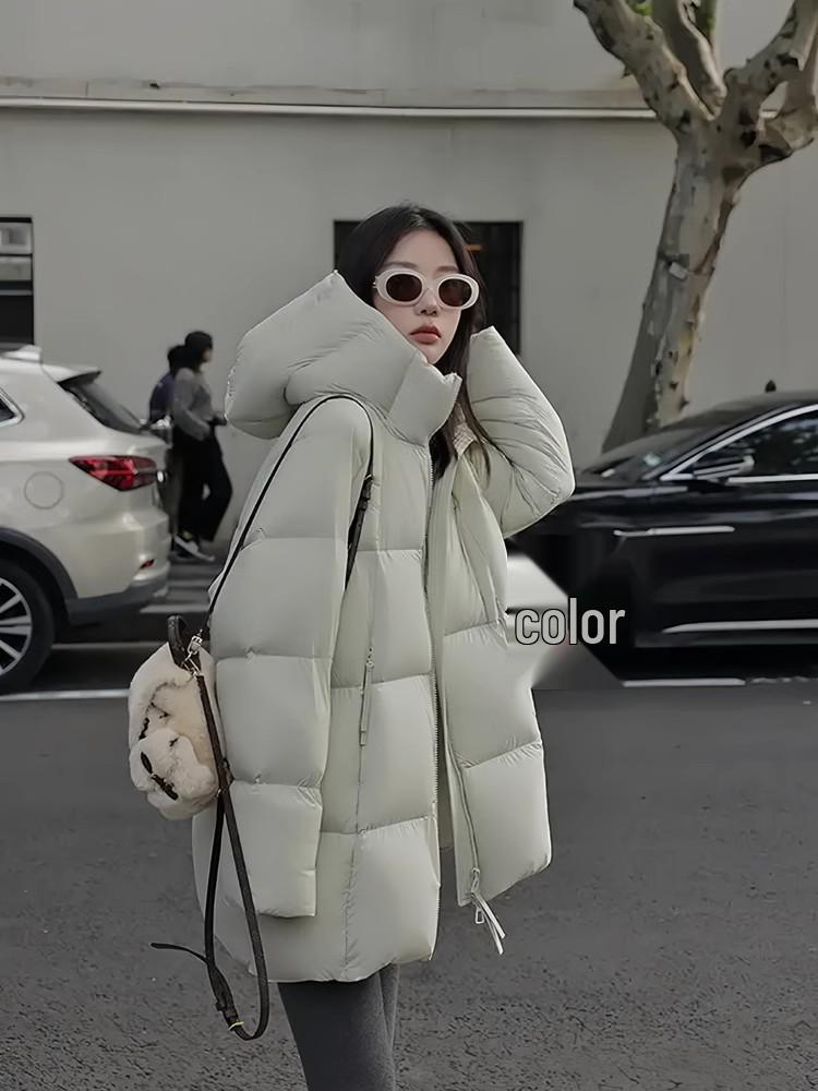 2025 Korean Style Women's Warm Hooded Mid-Length Down Coat