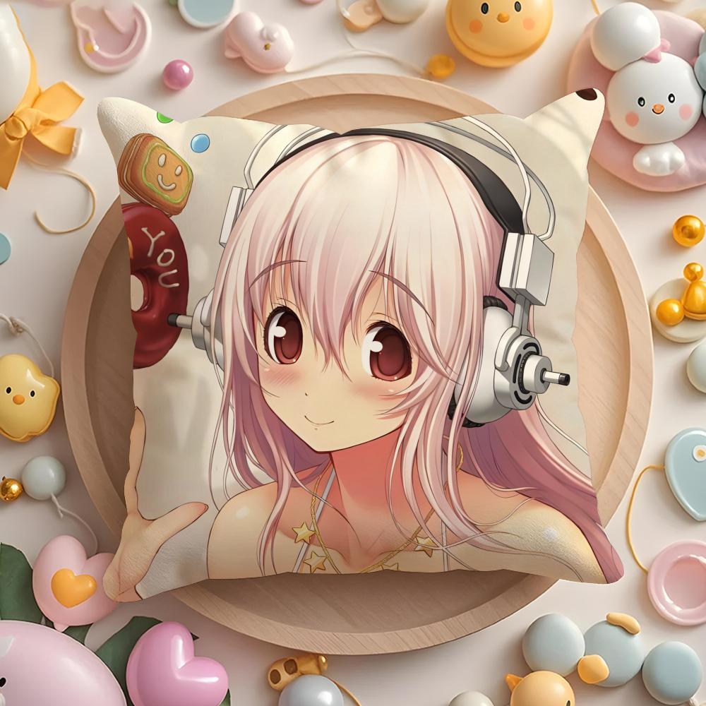 S-SUPER Anime S-SONICO Poszewka na poduszkę do domu i samochodu, wielofunkcyjna - Dwustronna, Miękka i Trwała do codziennego użytku