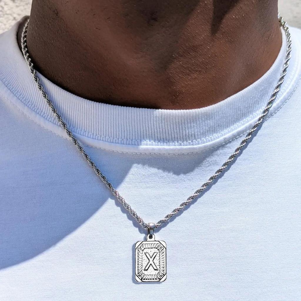 18K Gold Stainless Steel 26 Letter Pendant Necklace with Twisted Chain - Hip Hop Style