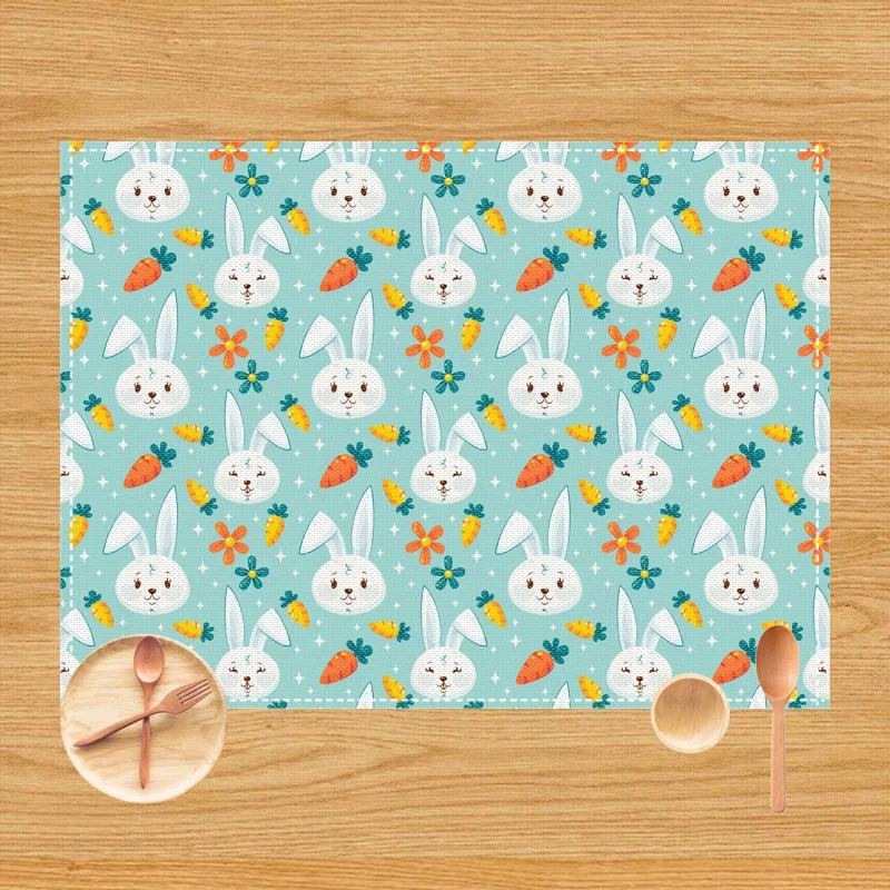 1PC Cartoon Rabbit Placemat Dining Table Decor Linen Tableware Coaster Kitchen Pads Accessories For Kids Birthday Party Easter