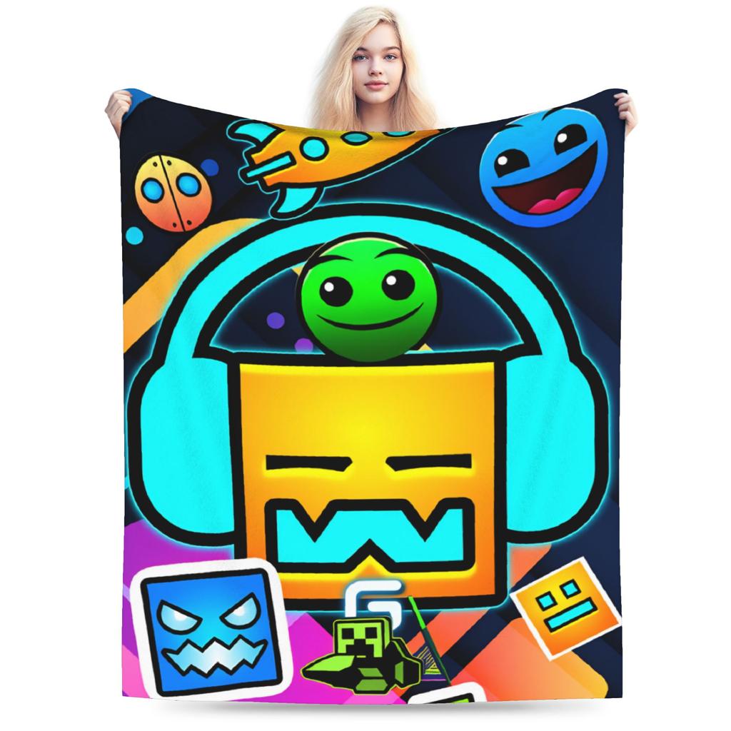Geometry Dash Difficoltà Demon Faces Coperta Peluche Ragazzo Ragazza Coperta Plaid in Flanella Per Esterno Calda Morbida Copriletto