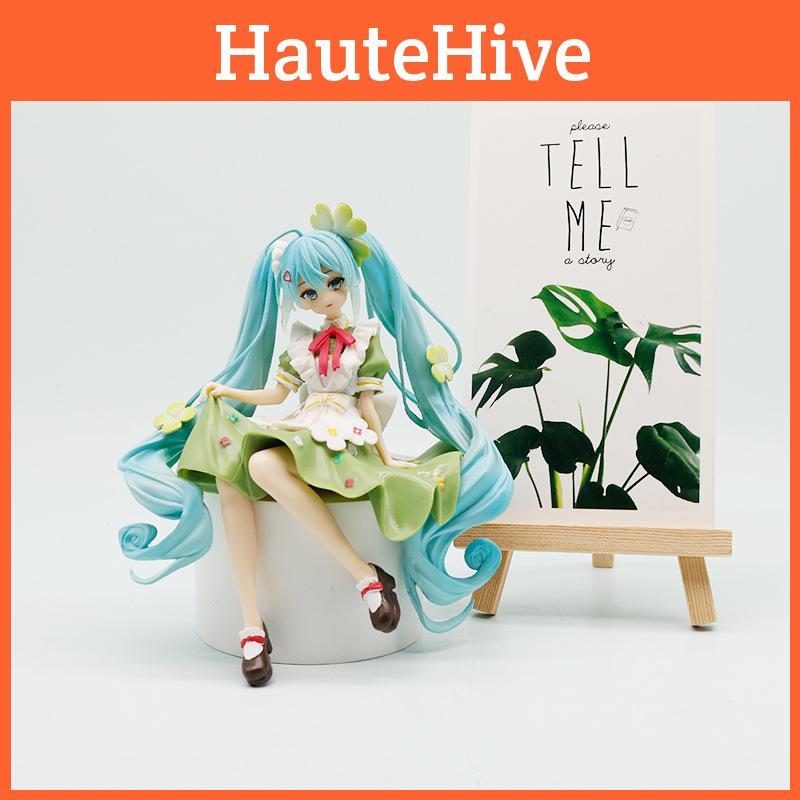 Hatsune Miku Pvc Model Ornament With Four Leaf Clover Style For Home Office Desk Ornament