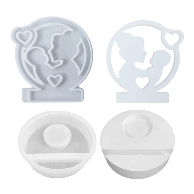 Mother Day Theme Resin Molds with Base, Mother Day Candle Holder Molds for DIY Craft Mother Day Gift Home Decorations