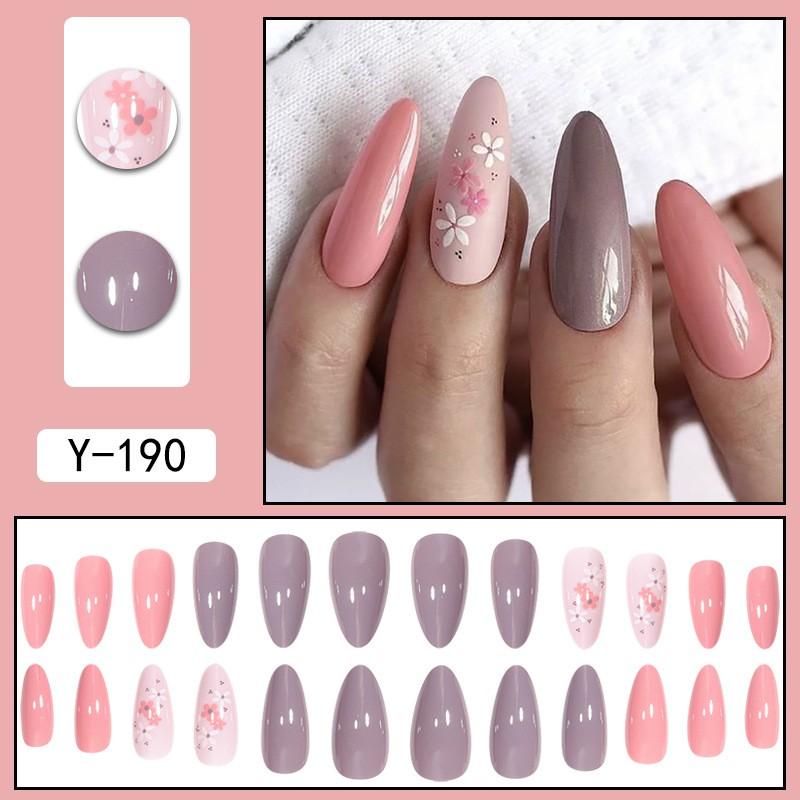 Clear Floral Nail Tips Almond Shape Medium Size Press-On Nails With Glue Or Gel Adhesive