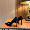 [Spot] Premium high heels women's 2025 new pointed RV square buckle rhinestone thin heel sexy single shoes