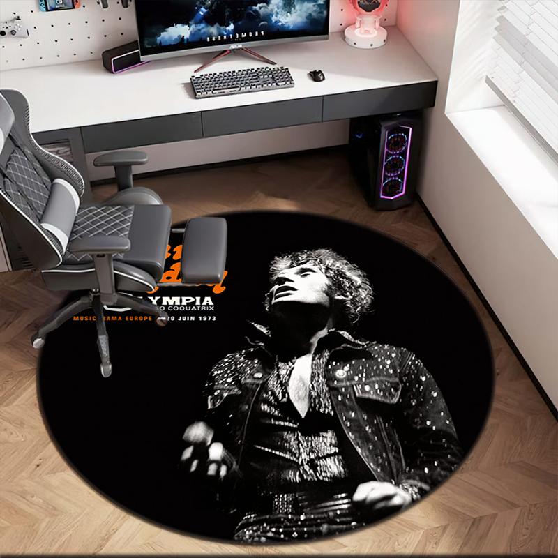 1pc Johnny Hallyday Music Album Round Carpet Painted Printed Circular Carpet, Home Door Mat, Outdoor Travel Protection Carpet