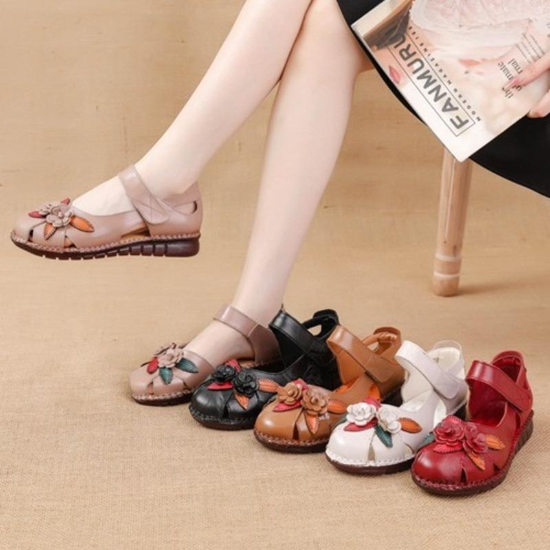 Summer leather beef tendon sole flat-soled sandals hole non-slip soft bottom soft surface
