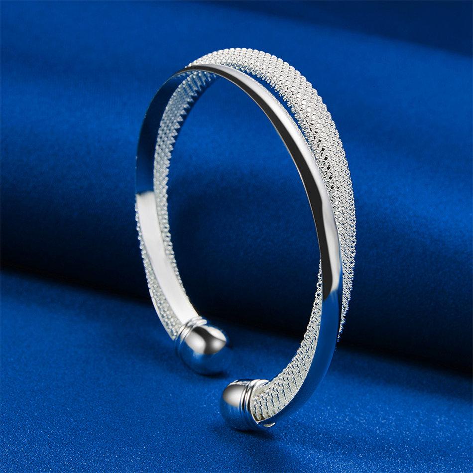 Fashionable 925 Sterling Silver Exquisite Shiny Braided Open Bracelet Women Party Wedding Jewelry Accessories