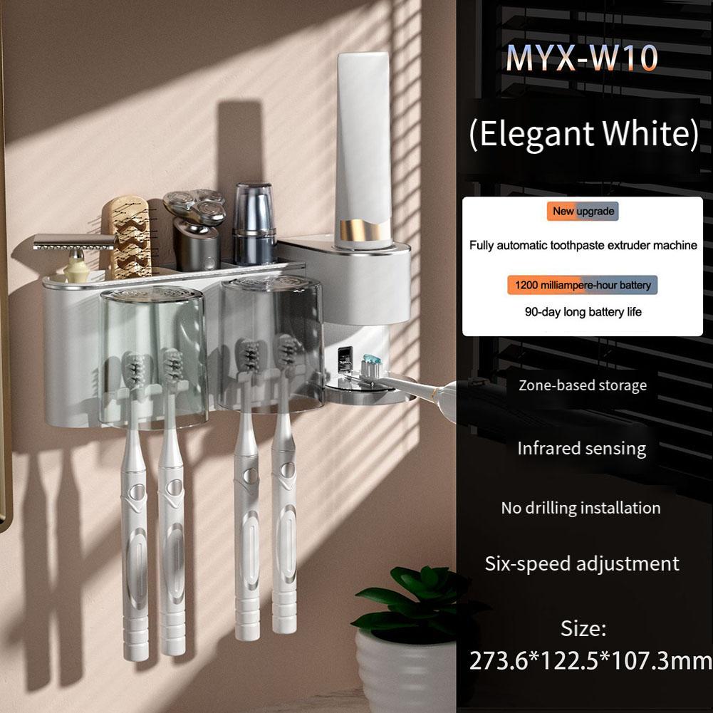 

Wall Mounted Automatic Toothpaste Dispenser with Toothbrush Holder Waterproof Six Adjustable Levels Multi Functional Design белый