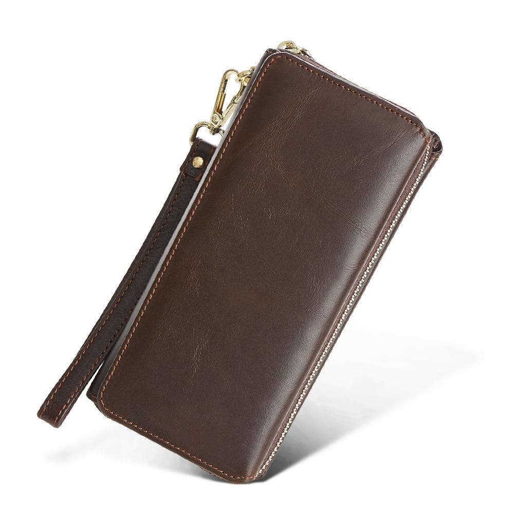 Men'S Leather Clutch Bag Premium Retro Multifunctional Wrist Wallet Large Capacity Long Zipper Wallet