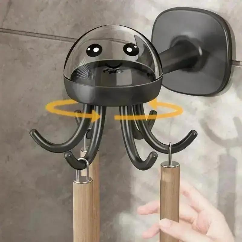 Kitchen Bathroom Convenience Hanging Stickers Without Drilling Hook 360°Rotatable Multifunctional Wall Adhesive Six Claw Hook