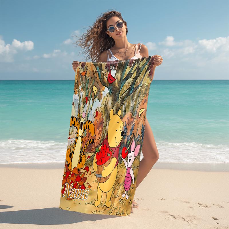 Personalized Winnie Pooh Friends Beach Towel Microfiber Beach Towel Thin Absorbent for Beach Swimming Yoga Bath Sports. 0910367