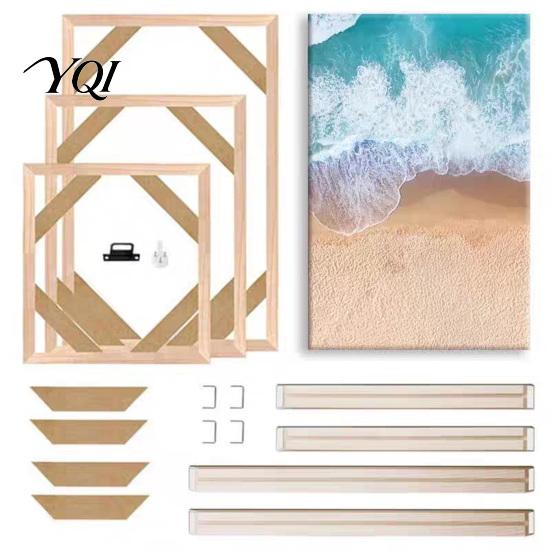 Art Display Holder Wood Painting Frame, Easy to Install Wooden Strips DIY Self Assembly Kit, Custom Picture Framing Decorative for Oil And Wall
