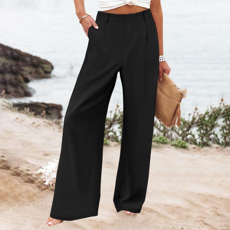 

High-waisted Trousers Women s Straight-leg Trousers Solid Color Casual Trousers Professional Office Trousers for Women 2XL чорний