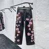 Men Streetwear Gothic Cherry Blossom Embroidered Jeans Y2K Clothing Men Women Hip Hop Vintage Baggy Jeans Low Rise Wide Leg Trousers