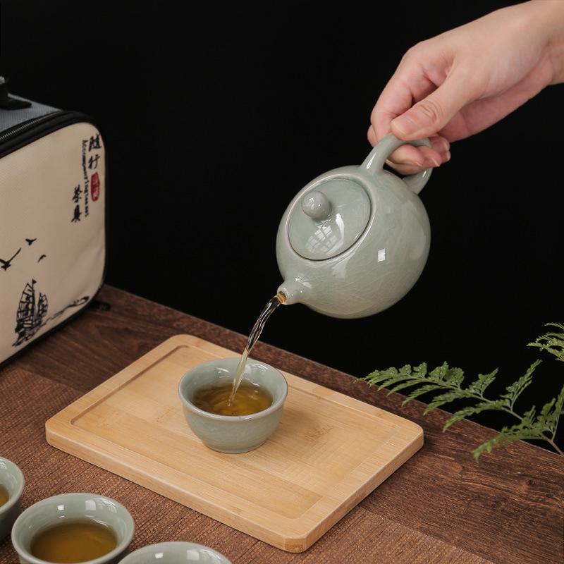Chinese Tradition Kung Fu Tea Set Portable Ceramic Travel Tea Set Home Office One Teapot Four Teacup Teaware Tea Ceremony Gifts