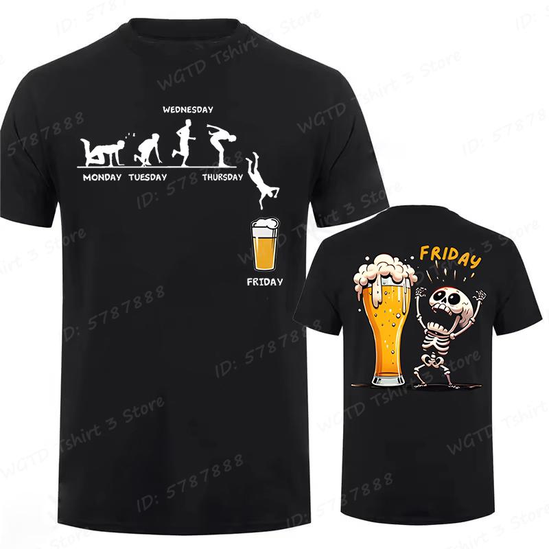 Funny Skeleton Enjoying Friday Beer Day Print TShirt Finally Friday for Drink Lover Tees Gifts Short Sleeve Tops Mens Clothing