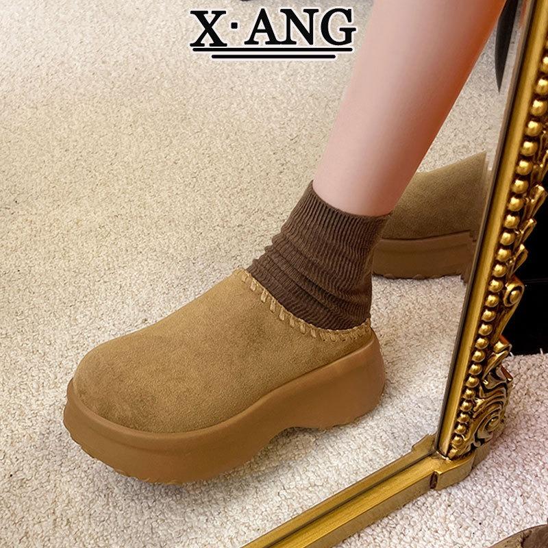 Cowhide thick-soled height-increasing small women's shoes autumn new bag head half slippers one-pedal single shoes