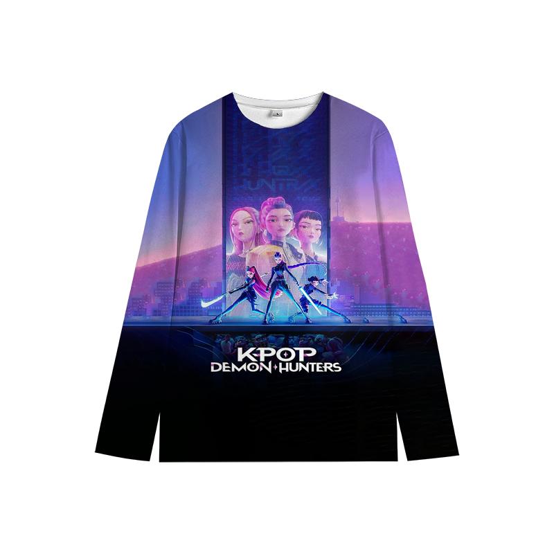 KPop Lovci démonů Dlouhý rukáv Huntrix Dívka Saja Chlapci Děti Dětská Mikina s kulatým výstřihem Zoey Rumi Mira Univerzální Dětské oblečení
