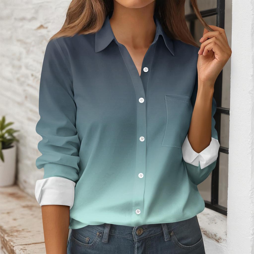 Camisa Estampada de Botones para Mujer Camisa de Manga Larga Tops de Trabajo para Negocios Casual con Bolsillos Chaqueta