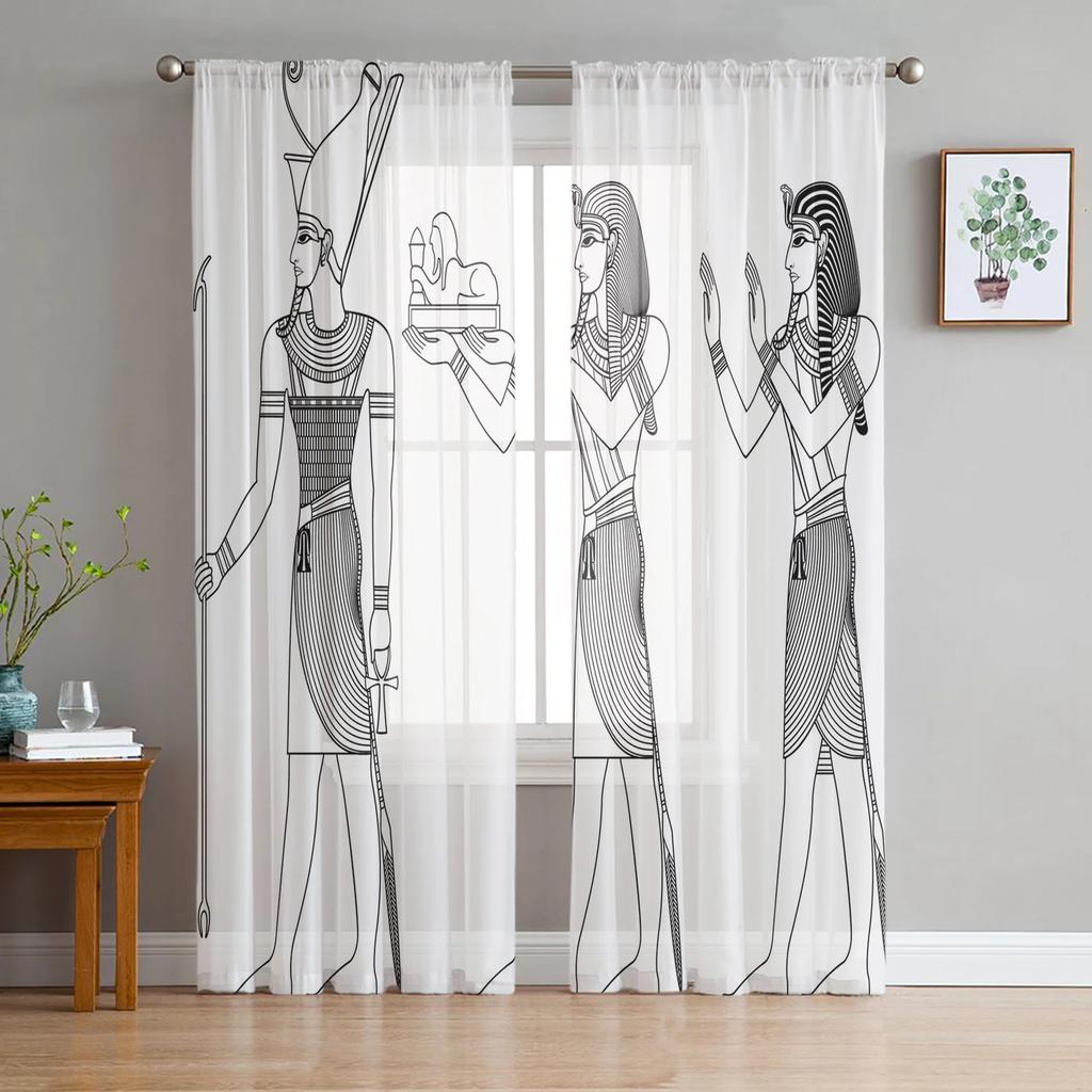 Ancient Egyptian Architecture Tulle Curtains Living Room Kitchen Bedroom Decor Voile Curtain Chiffon Window Drapes Light Filtering For Area Polyester