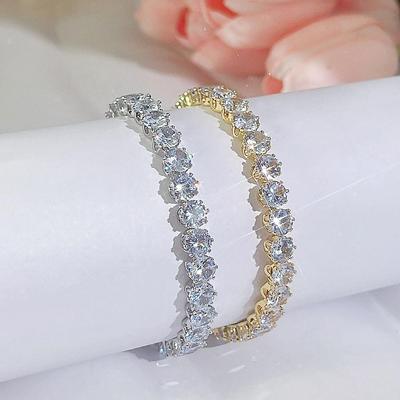 CMM Women Golden and Silvery Tennis Bracelet Wedding Party Cubic Zirconia Jewellery