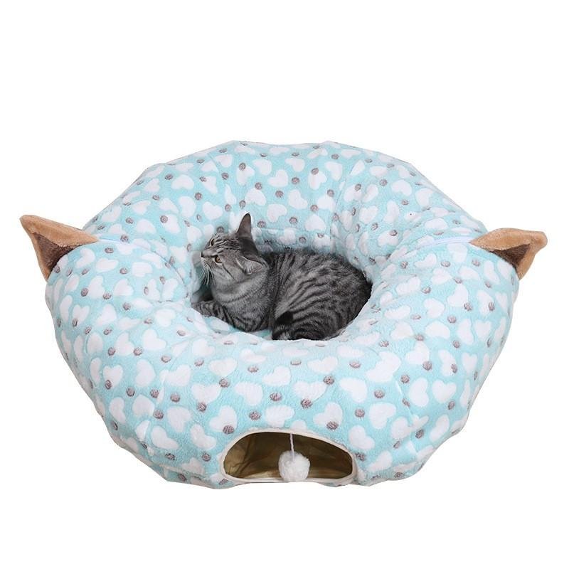 Cat Tunnel Toy - Collapsible Round Pet Play Indoor Cats Soft Plush All-Season Use