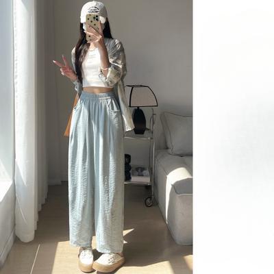 High Waist Wide-leg Nine-leg Pants Drooping Small Person Lazy Loose Slim Cool Pants Spring and Summer Casual Pants Women's Pants