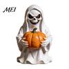 Durable Resin Halloween Ornament White Ghost Pumpkin Statue, Spooky Holding Mini Unique Sculpture for Office Figurine Garden Yard Tabletop Mantel Home