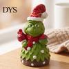 Desktop Christmas Decorations Green Monsters Ornament with Santa Hat And Scarf, Resin Frog Outdoor Garden Statues Figurine for Home Decoration,