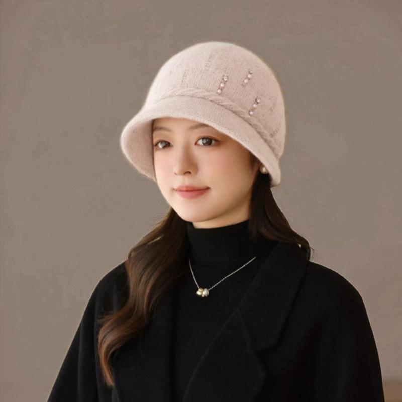 Hat Women'S Middle-Aged And Elderly Knitted Hat Rabbit Fur Velvet Warm Pullover Hat Autumn And Winter Cold-Proof Mother Hat Fashion Shows Small Face