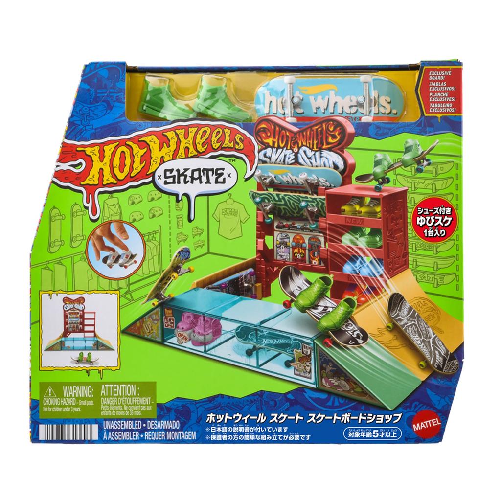 Hot Wheels Skateboard Shop 1 Finger Skateboard with Vehicle Toy Finger Skate Playset for Ages 5 and JGG95 (Includes Shoes) Up, Multi-Purpose,