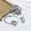 Set Bijuterii 4 Bucăți Vintage Goth Colier cu Pandantiv Craniu & Cercei & Brățară Ornament Punk Gotic Decor Halloween Cadou Pentru Femei Bărbați
